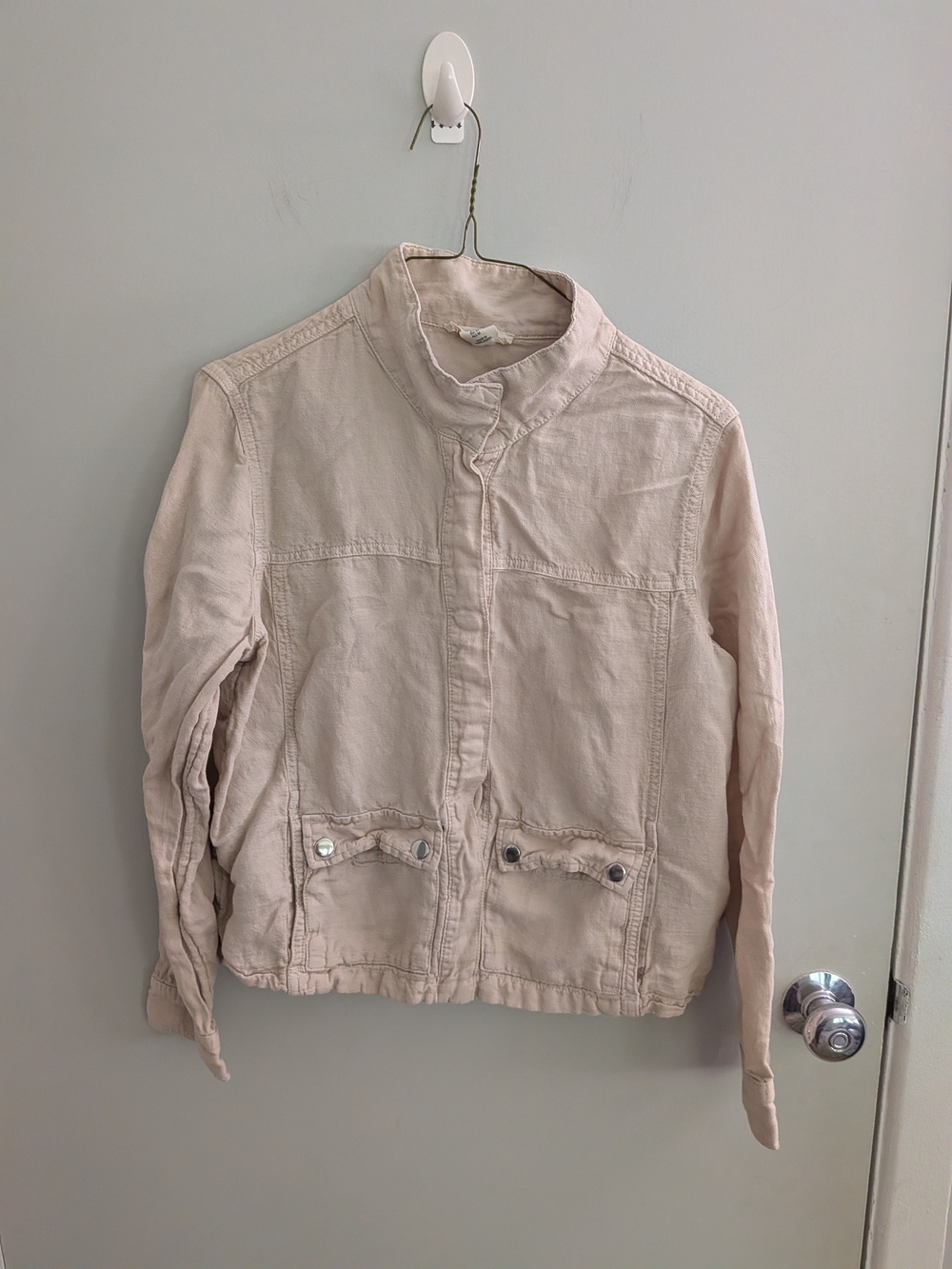 Christian Siriano Linen Blend Lightweight Utility Moto Jacket Medium Snap Detail